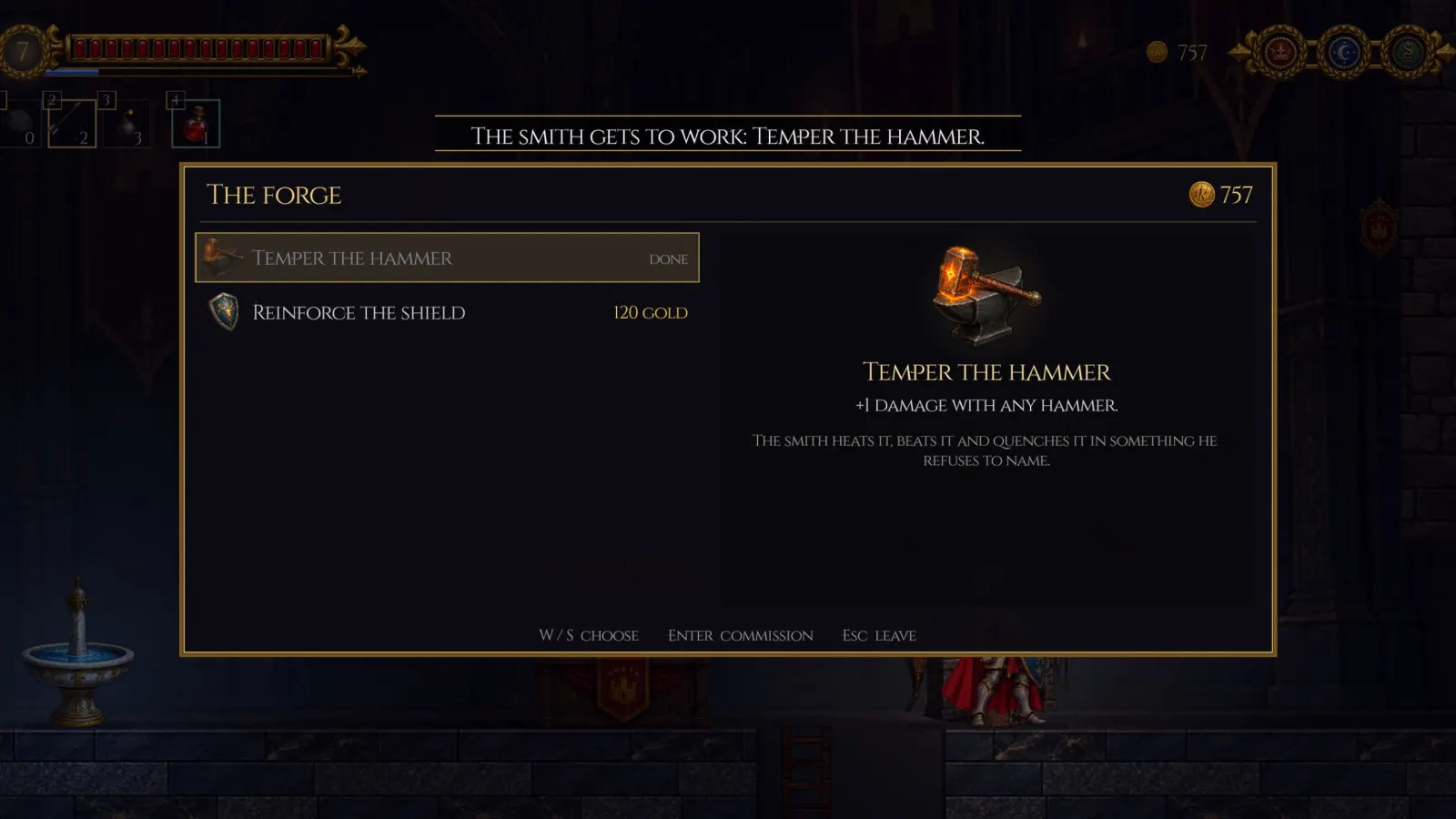 The forge’s menu in the game